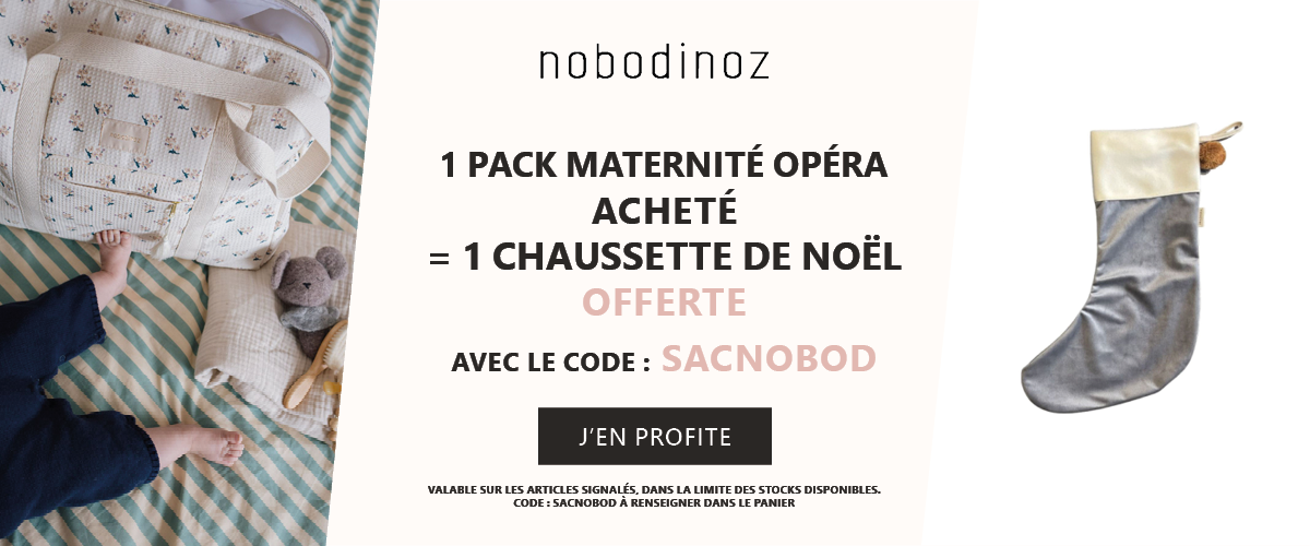 Nobodinoz : 1 pack sac à langer avec protège carnet de santé acheté = 1 chaussette de Noël offerte