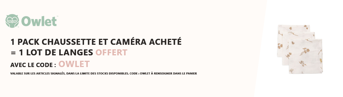 Owlet : 1 pack chaussette et caméra acheté = 1 lot de langes offert