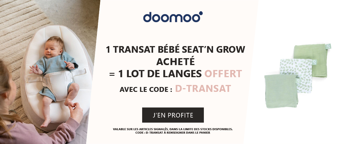 Doomoo : 1 transat bébé Seat'n Grow acheté = 1 lot de 3 langes offert