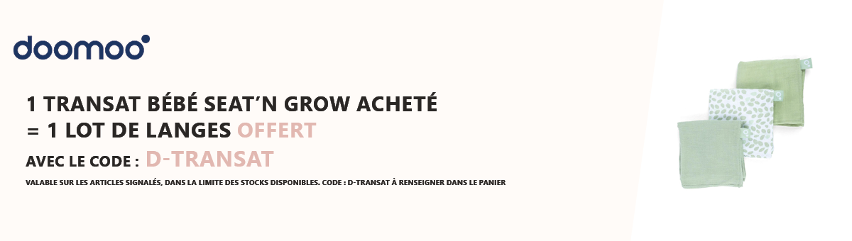 Doomoo : 1 transat bébé Seat'n Grow acheté = 1 lot de 3 langes offert