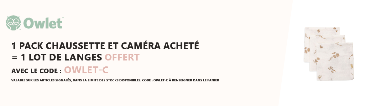 Owlet : 1 pack chaussette et caméra acheté = 1 lot de langes offert