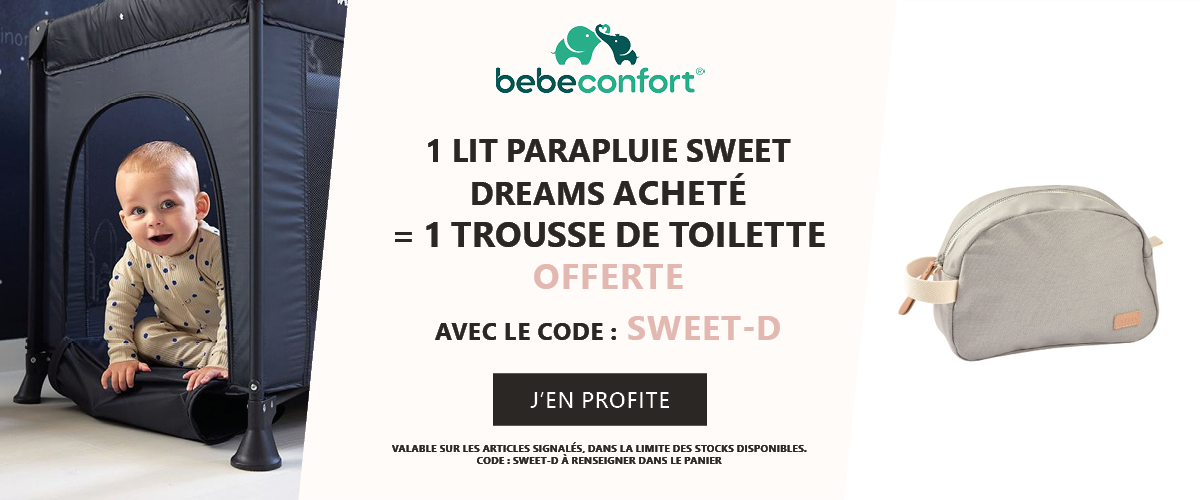 Bebeconfort : 1 lit parapluie Sweet Dreams acheté = 1 trousse de toilette offerte