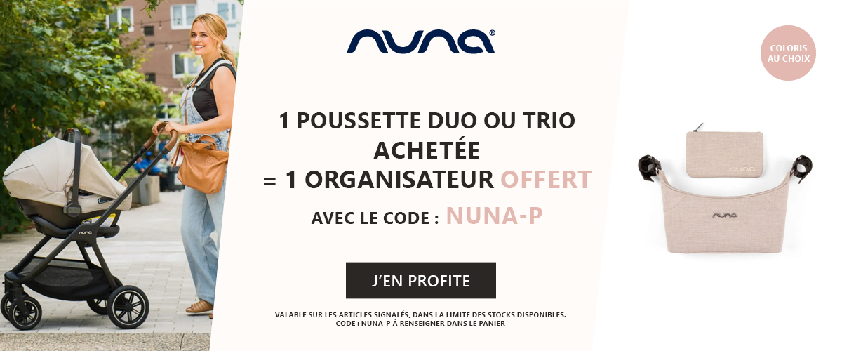 Nuna : 1 poussette duo ou trio achetée = 1 organisateur de poussette offert