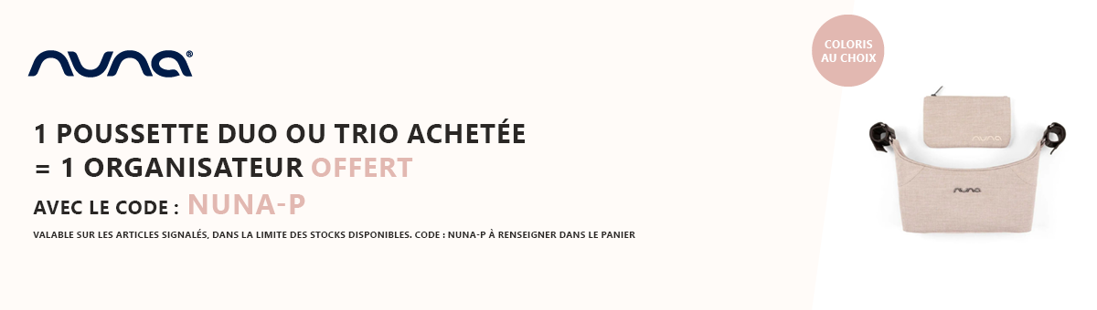Nuna : 1 poussette duo ou trio achetée = 1 organisateur de poussette offert