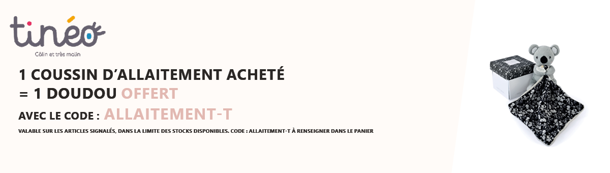 Tinéo : 1 coussin d'allaitement acheté = 1 doudou offert
