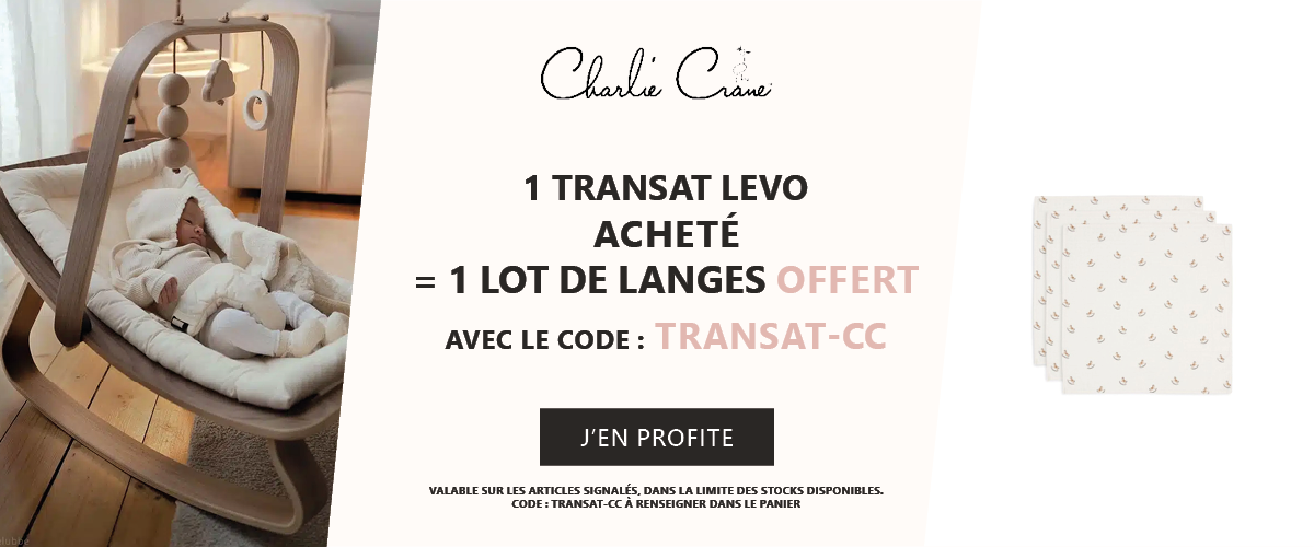 Charlie Crane : 1 transat Levo acheté = 1 lot de 3 langes offerte