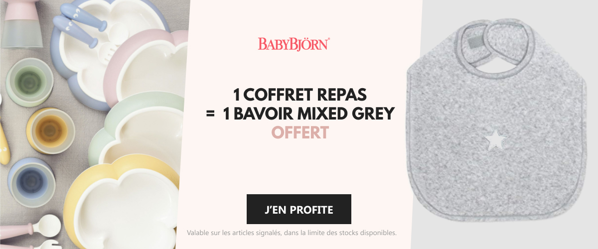 Babybjorn - 1 coffret repas acheté = 1 bavoir mixed grey offert