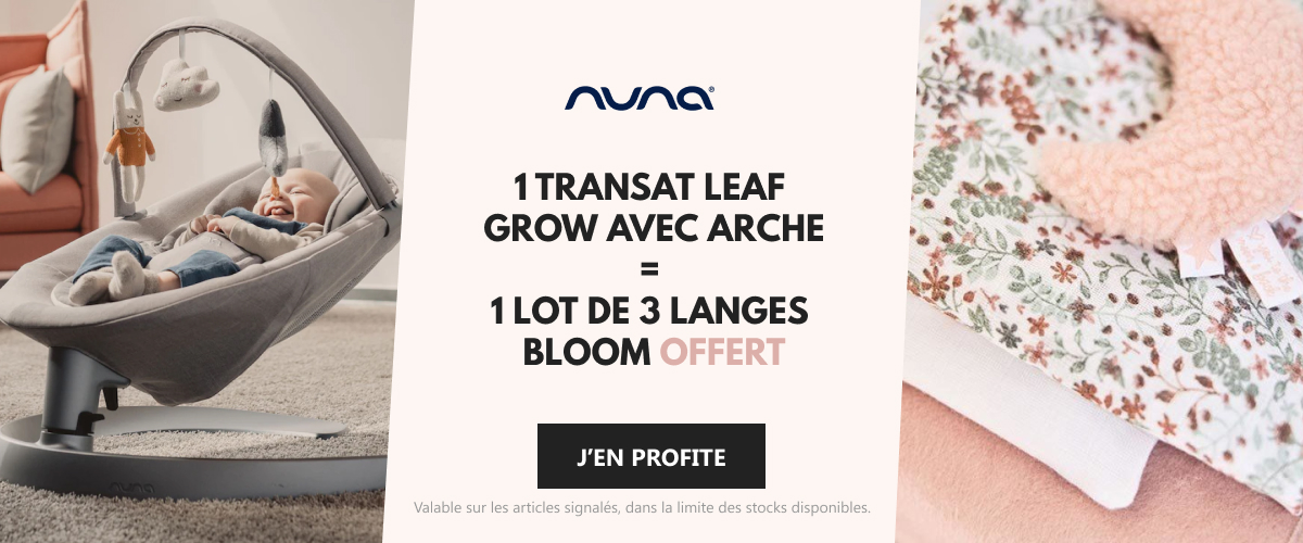 Nuna - 1 transat Leaf Grow avec arche acheté = 1 lot de 3 langes Bloom offert