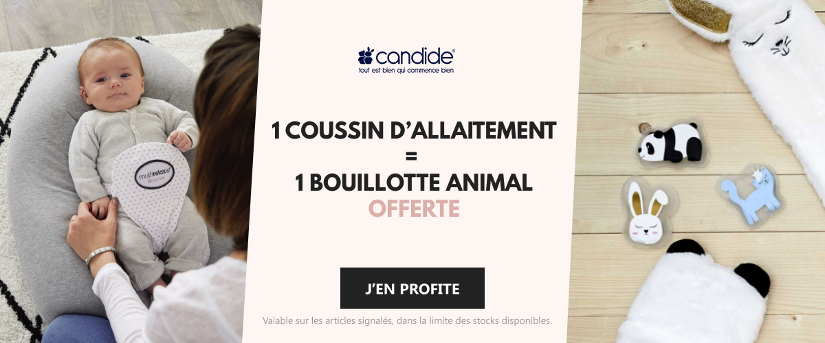 Candide - 1 coussin d’allaitement multirelax acheté = 1 bouillotte animal offerte