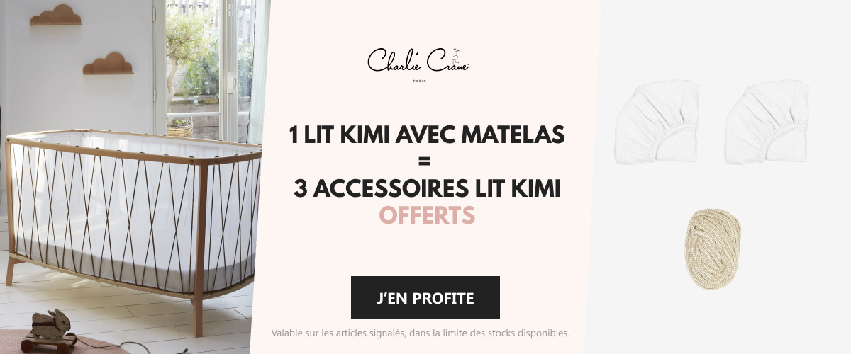 Charlie Crane : 1 lit kimi avec matelas = 1 lacet + 1 drap housse + 1 alèse